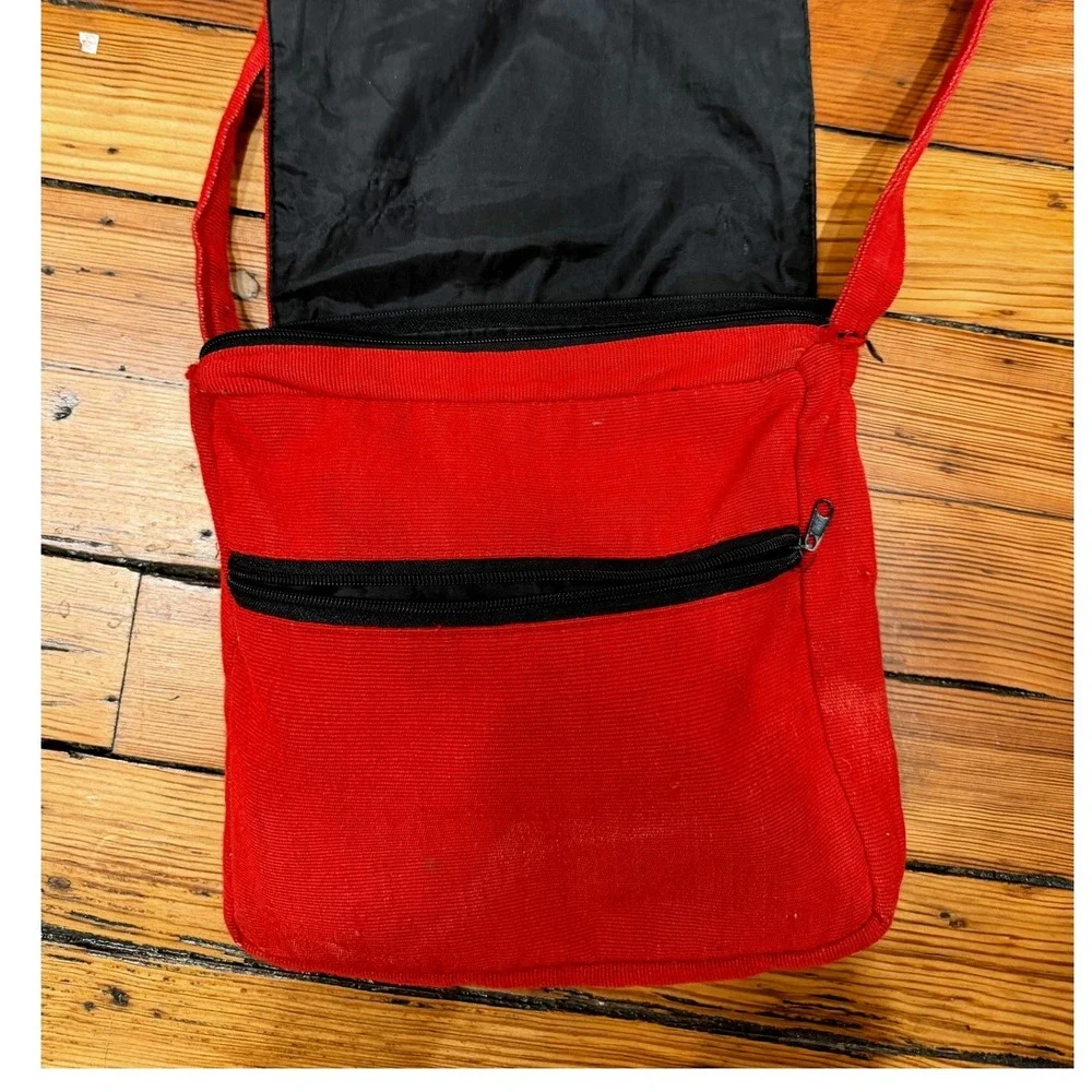 Handmade Crossbody Bag Red Cotton Striped Boho Made in Guatemala Festival